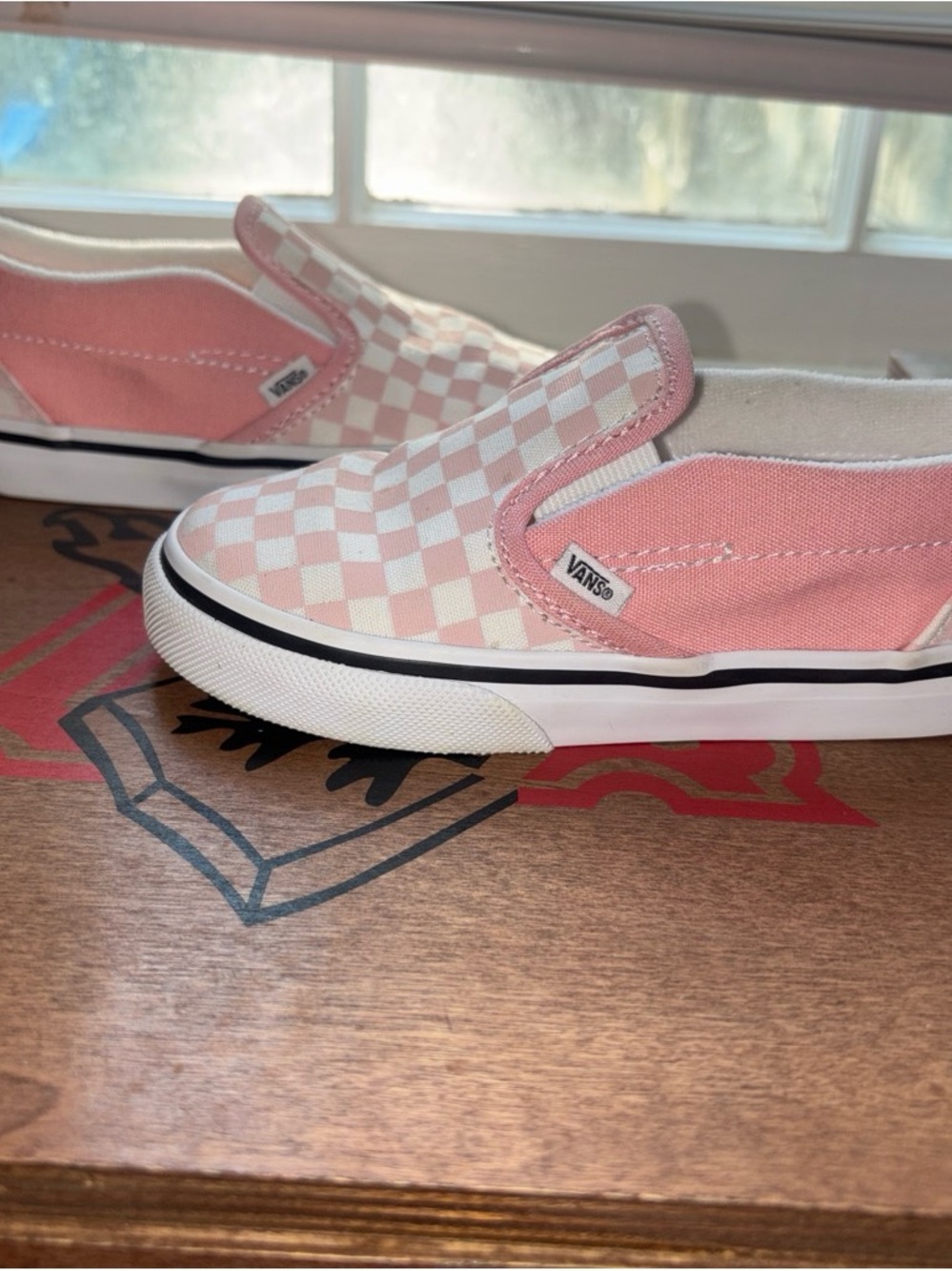 Kids Pink Checkerboard Slip-On Vans - Picture 2 of 6